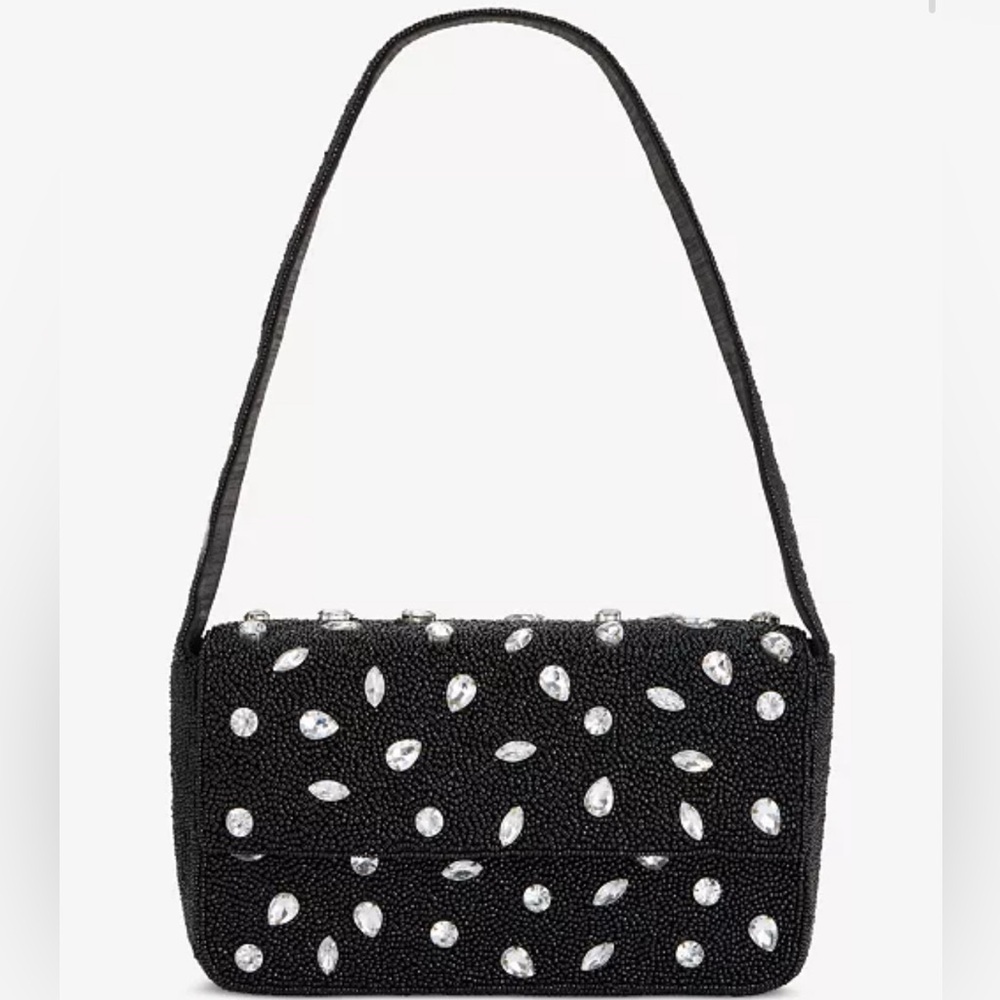 Black Beaded Crystal-Embellished Shoulder Bag